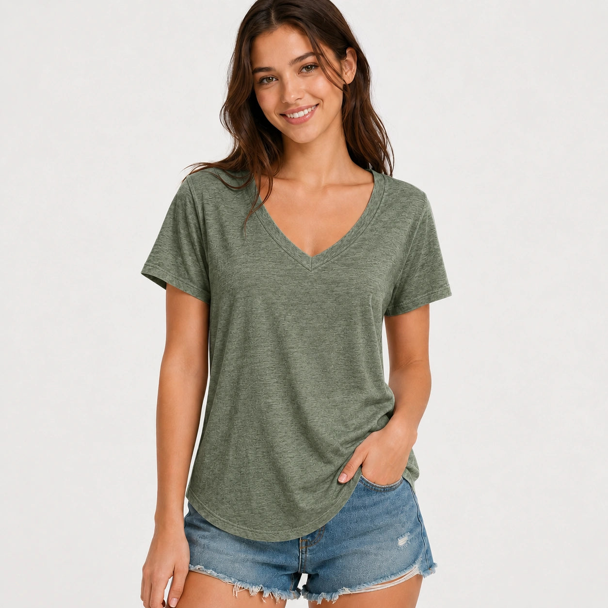 Women’s Soft V-Neck Short Sleeve T-Shirt - 202