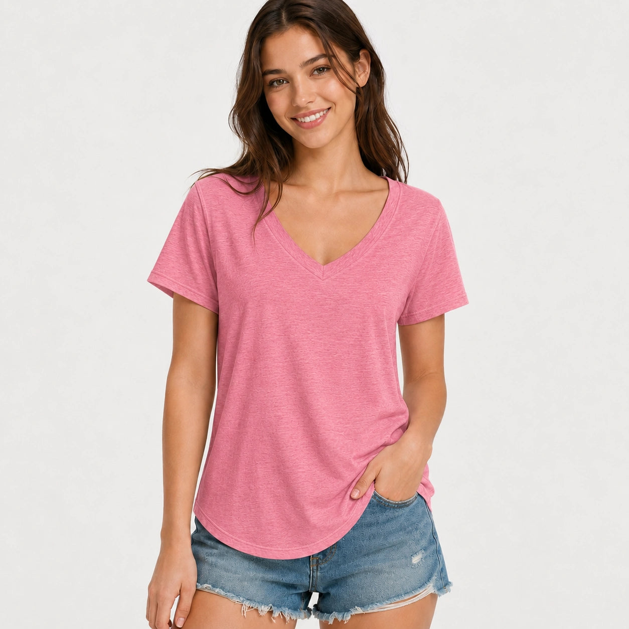 Women’s Soft V-Neck Short Sleeve T-Shirt - 202