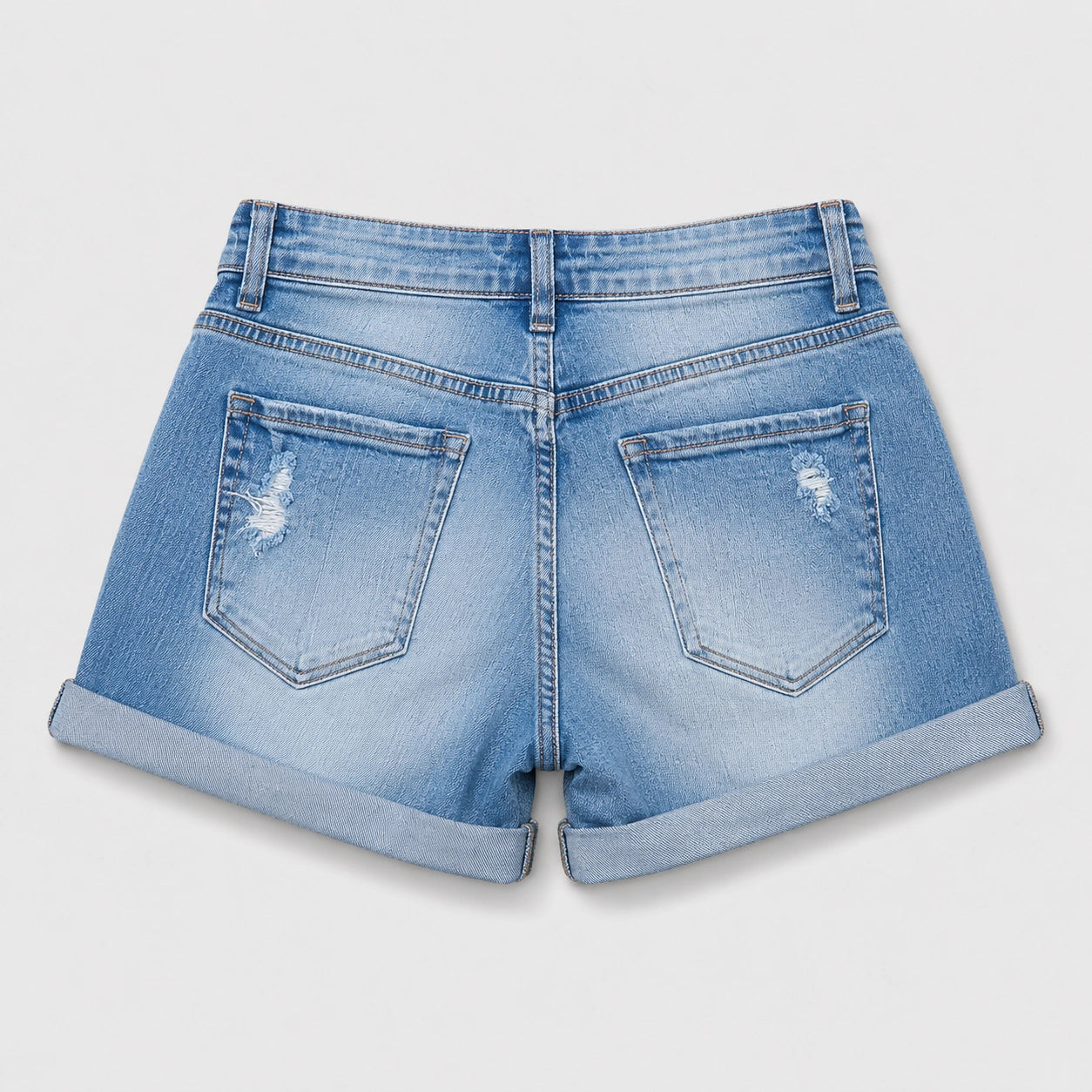 Women's High-Waisted Denim Shorts – Cuffed Light-Wash Stretch Jean Shorts - 401
