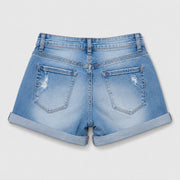 Women's High-Waisted Denim Shorts – Cuffed Light-Wash Stretch Jean Shorts - 401