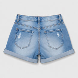 Women's High-Waisted Denim Shorts – Cuffed Light-Wash Stretch Jean Shorts - 401