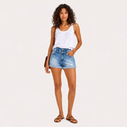 Women's High-Waisted Denim Shorts – Cuffed Light-Wash Stretch Jean Shorts - 401
