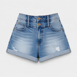 Women's High-Waisted Denim Shorts – Cuffed Light-Wash Stretch Jean Shorts - 401