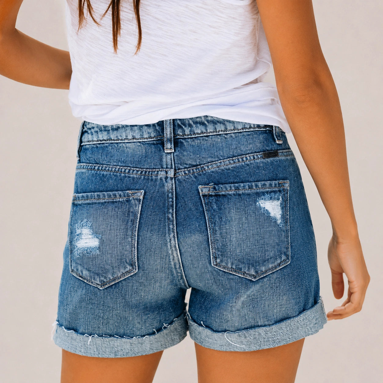 WOMEN HIGH WAISTED STRETCH DENIM SHORTS - 403