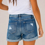WOMEN HIGH WAISTED STRETCH DENIM SHORTS - 403