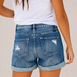 WOMEN HIGH WAISTED STRETCH DENIM SHORTS - 403