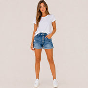 WOMEN HIGH WAISTED STRETCH DENIM SHORTS - 403