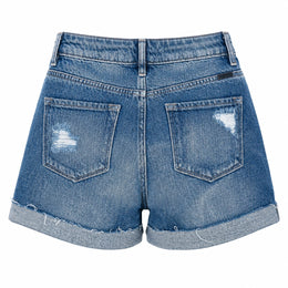 WOMEN HIGH WAISTED STRETCH DENIM SHORTS - 403