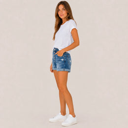 WOMEN HIGH WAISTED STRETCH DENIM SHORTS - 403
