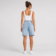 Women Light Wash Ripped Bermuda Denim Shorts - 404