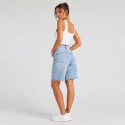 Women Light Wash Ripped Bermuda Denim Shorts - 404