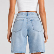 Women Light Wash Ripped Bermuda Denim Shorts - 404