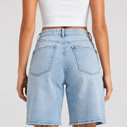 Women Light Wash Ripped Bermuda Denim Shorts - 404