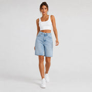 Women Light Wash Ripped Bermuda Denim Shorts - 404