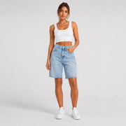 Women Light Wash Ripped Bermuda Denim Shorts - 404