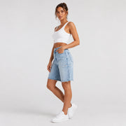 Women Light Wash Ripped Bermuda Denim Shorts - 404