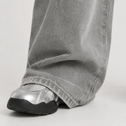 Women's Washed Grey High-Waist Wide-Leg Jeans - 602