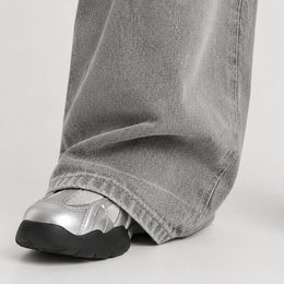 Women's Washed Grey High-Waist Wide-Leg Jeans - 602