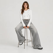 Women's Washed Grey High-Waist Wide-Leg Jeans - 602
