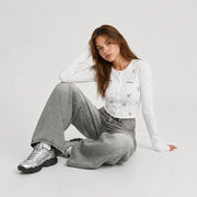 Women's Washed Grey High-Waist Wide-Leg Jeans - 602