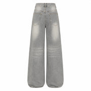 Women's Washed Grey High-Waist Wide-Leg Jeans - 602