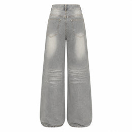 Women's Washed Grey High-Waist Wide-Leg Jeans - 602