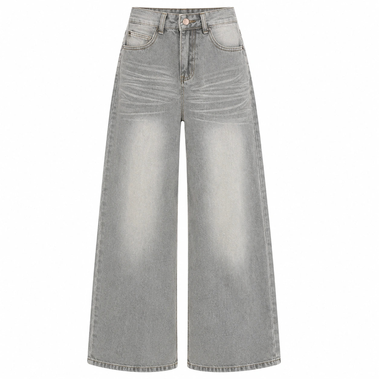 Women's Washed Grey High-Waist Wide-Leg Jeans - 602