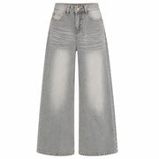 Women's Washed Grey High-Waist Wide-Leg Jeans - 602