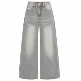 Women's Washed Grey High-Waist Wide-Leg Jeans - 602