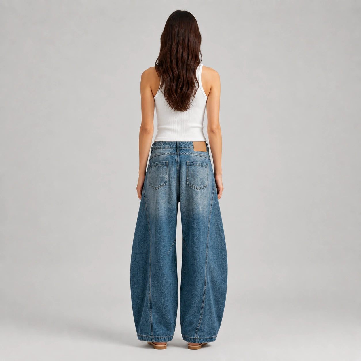 Women's Baggy Barrel-Leg Jeans – Vintage Washed Wide-Leg Denim