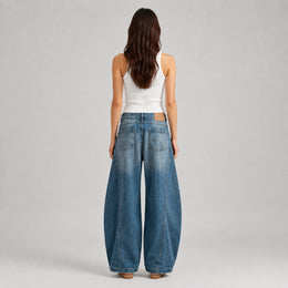 Women's Baggy Barrel-Leg Jeans – Vintage Washed Wide-Leg Denim
