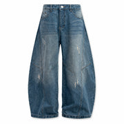 Women's Baggy Barrel-Leg Jeans – Vintage Washed Wide-Leg Denim