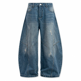 Women's Baggy Barrel-Leg Jeans – Vintage Washed Wide-Leg Denim
