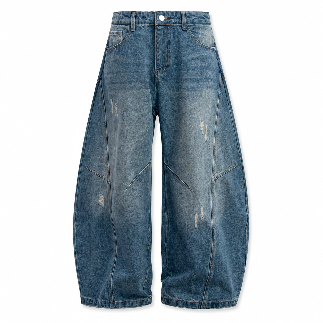 Women's Baggy Barrel-Leg Jeans – Vintage Washed Wide-Leg Denim