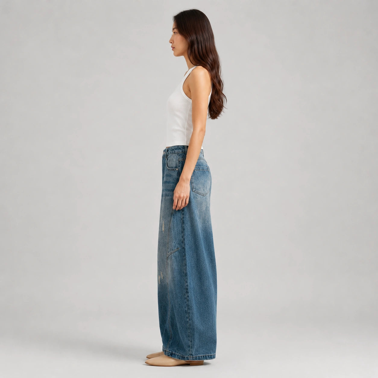 Women's Baggy Barrel-Leg Jeans – Vintage Washed Wide-Leg Denim