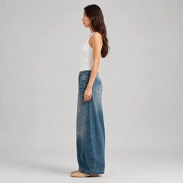 Women's Baggy Barrel-Leg Jeans – Vintage Washed Wide-Leg Denim