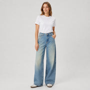 Women's High-Waist Wide-Leg Jeans – Vintage Washed Distressed Denim - 612
