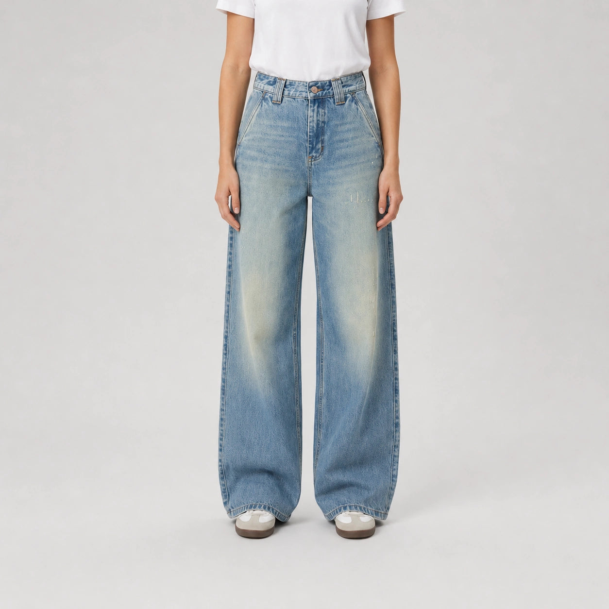 Women's High-Waist Wide-Leg Jeans – Vintage Washed Distressed Denim - 612
