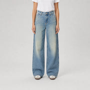 Women's High-Waist Wide-Leg Jeans – Vintage Washed Distressed Denim - 612