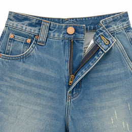 Women's High-Waist Wide-Leg Jeans – Vintage Washed Distressed Denim - 612