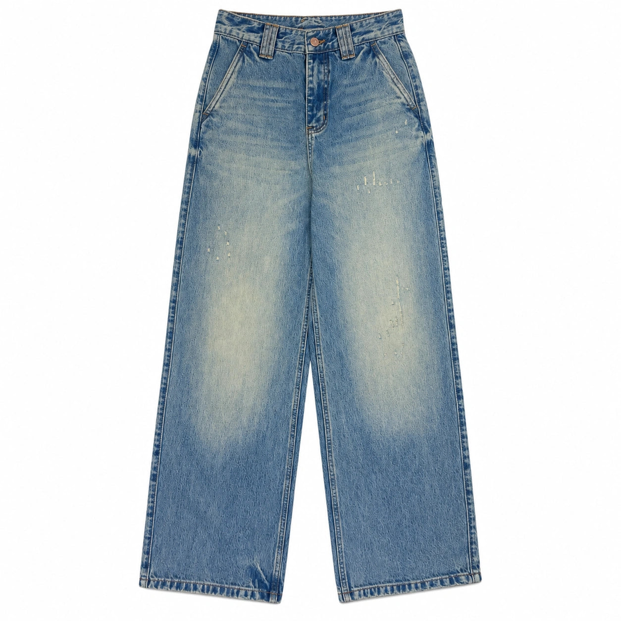 Women's High-Waist Wide-Leg Jeans – Vintage Washed Distressed Denim - 612