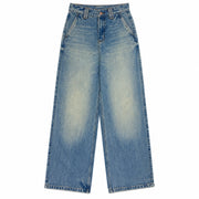 Women's High-Waist Wide-Leg Jeans – Vintage Washed Distressed Denim - 612