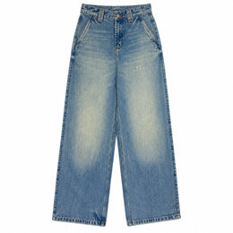 Women's High-Waist Wide-Leg Jeans – Vintage Washed Distressed Denim - 612