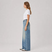 Women's High-Waist Wide-Leg Jeans – Vintage Washed Distressed Denim - 612