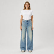 Women's High-Waist Wide-Leg Jeans – Vintage Washed Distressed Denim - 612