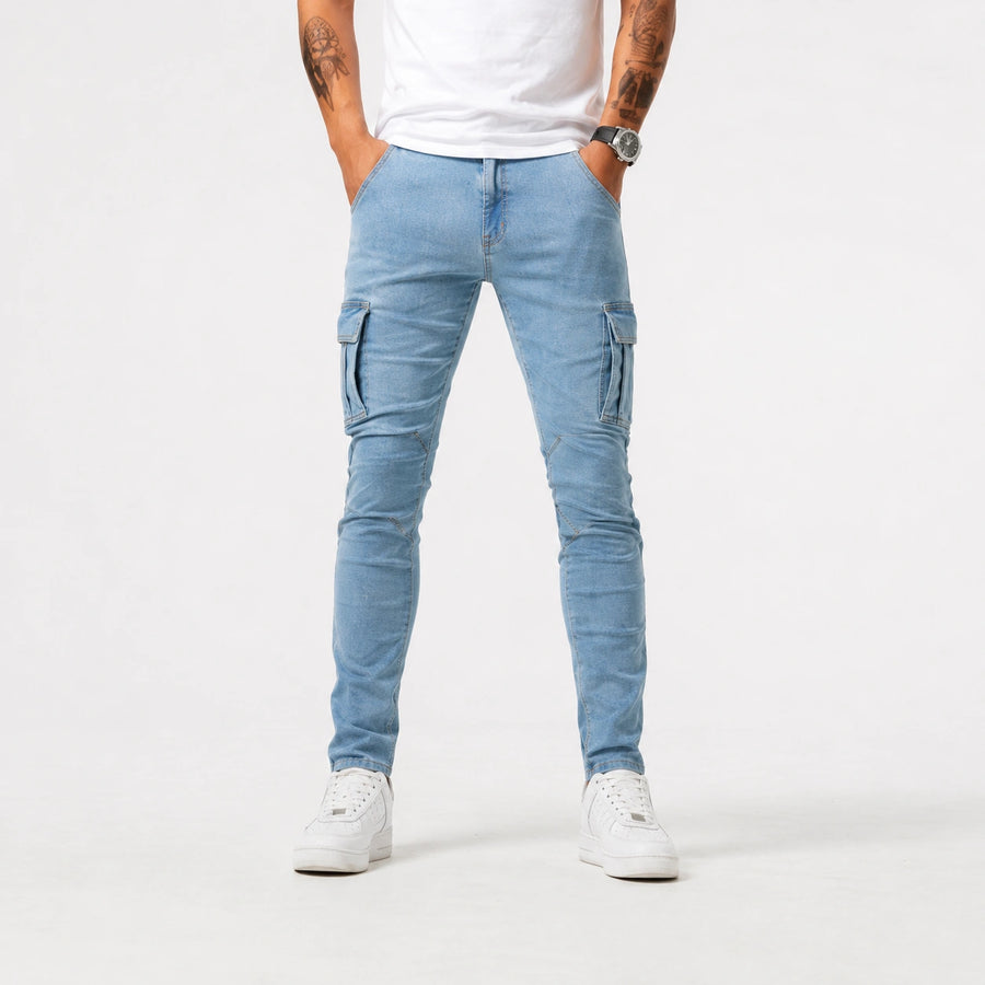 Men’s Light Blue Cargo Jeans - 801
