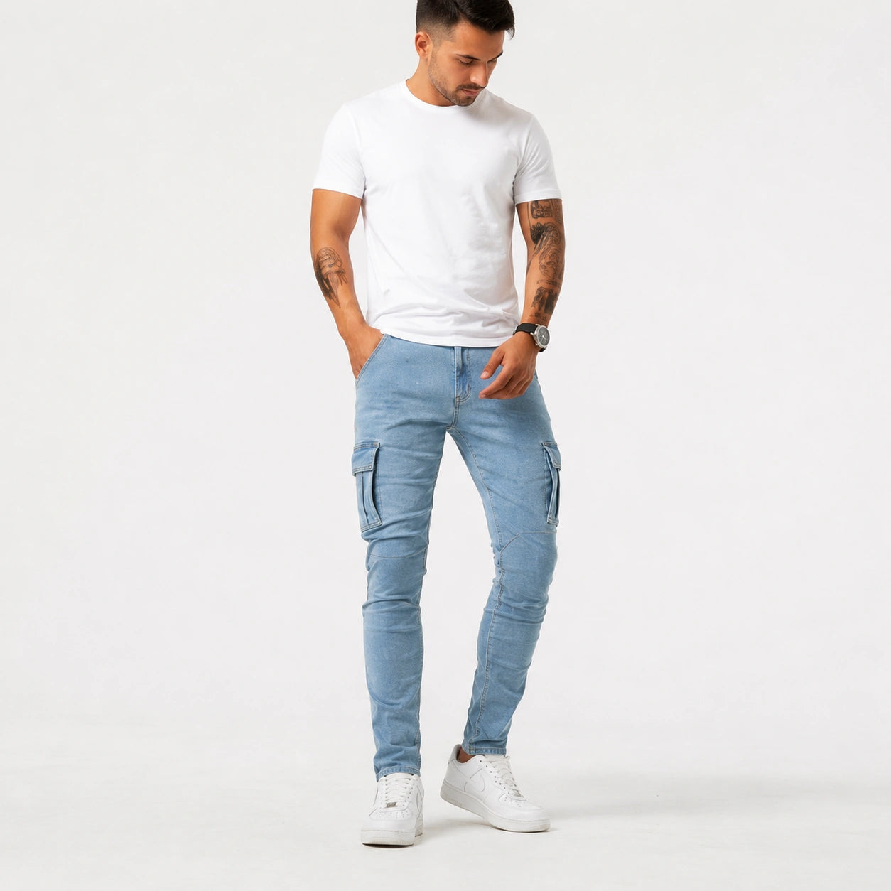 Men’s Light Blue Cargo Jeans - 801