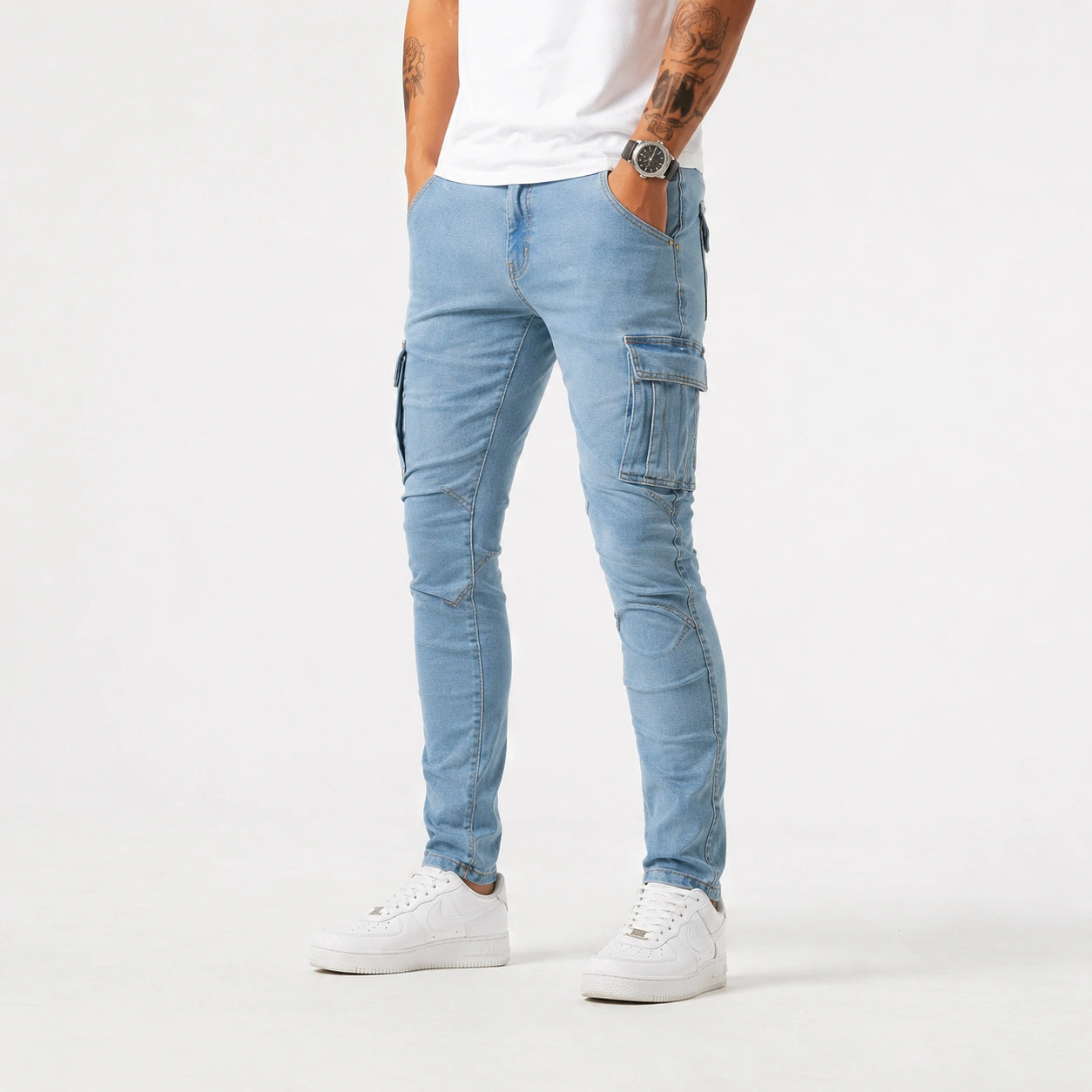 Men’s Light Blue Cargo Jeans - 801