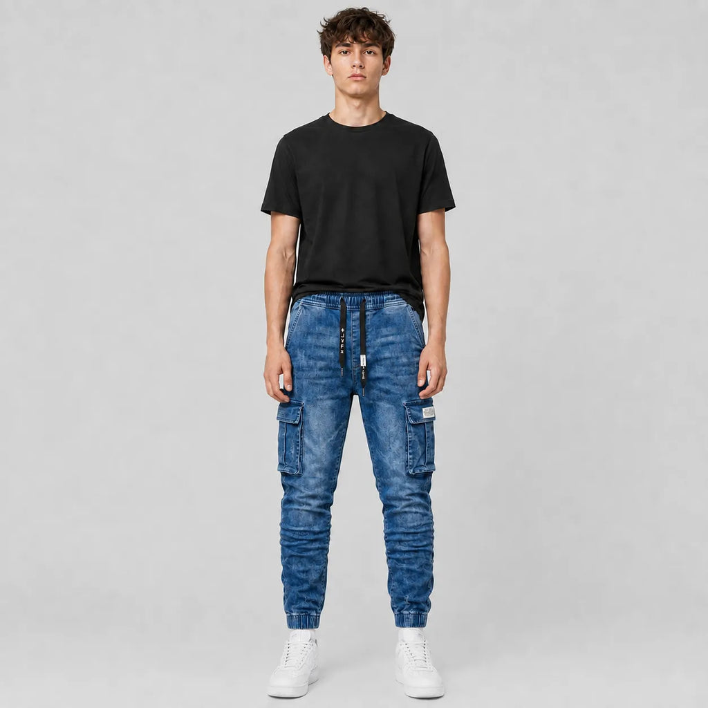 Men's Slim Fit Multi-Pocket Cargo Jeans - 804