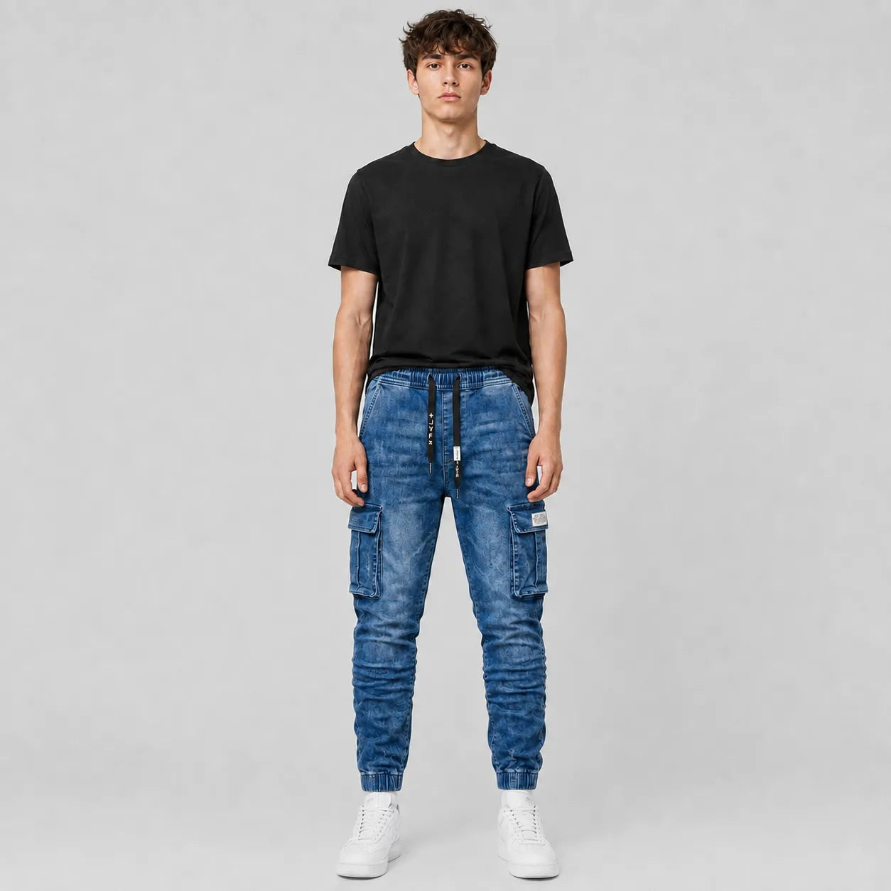 Men's Slim Fit Multi-Pocket Cargo Jeans - 804